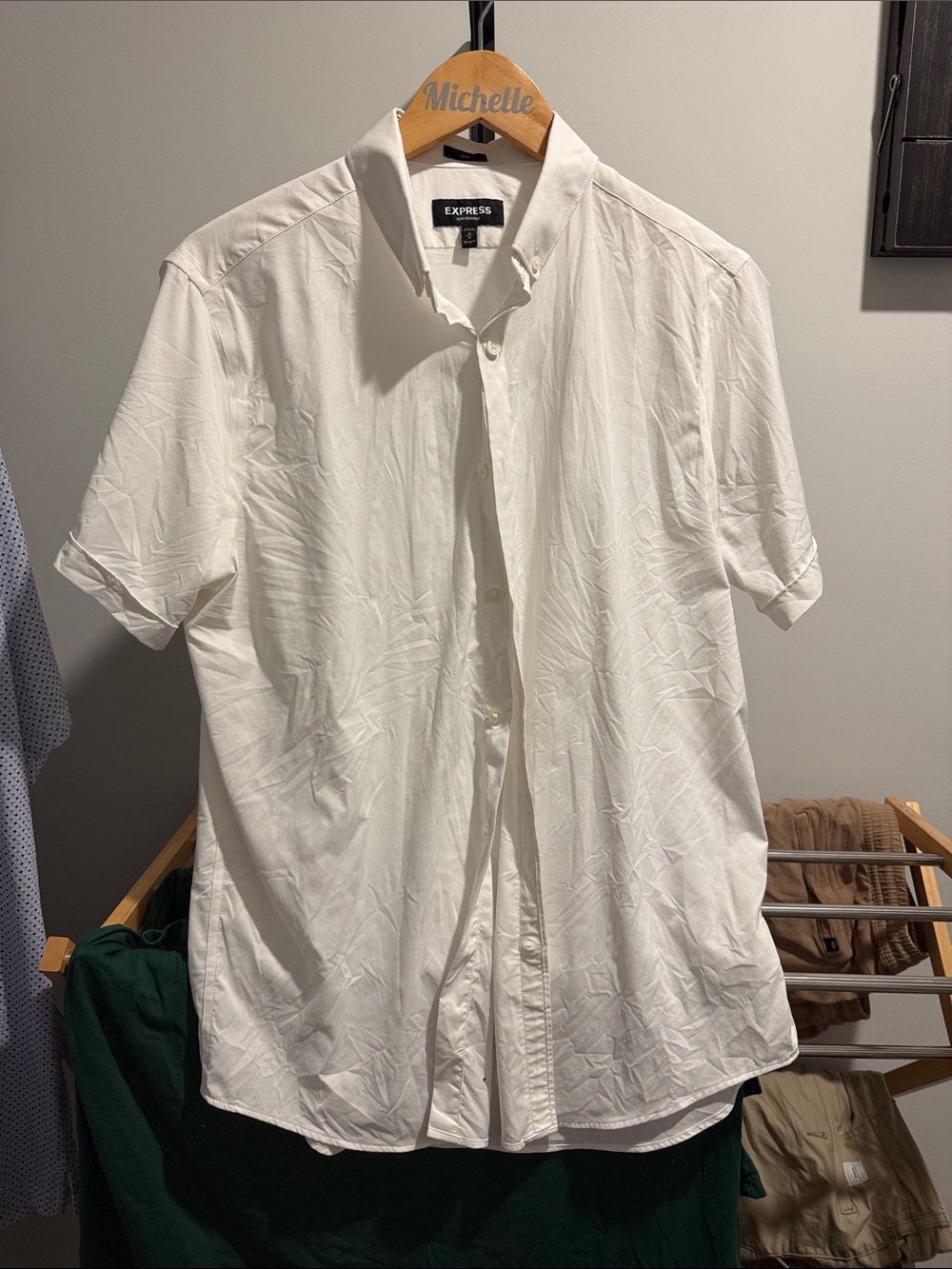 Express White Short Sleeve Button-Down Shirt